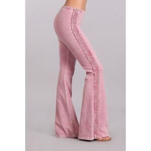 Crochet Side Lace Bell Bottoms Rose Pink Large